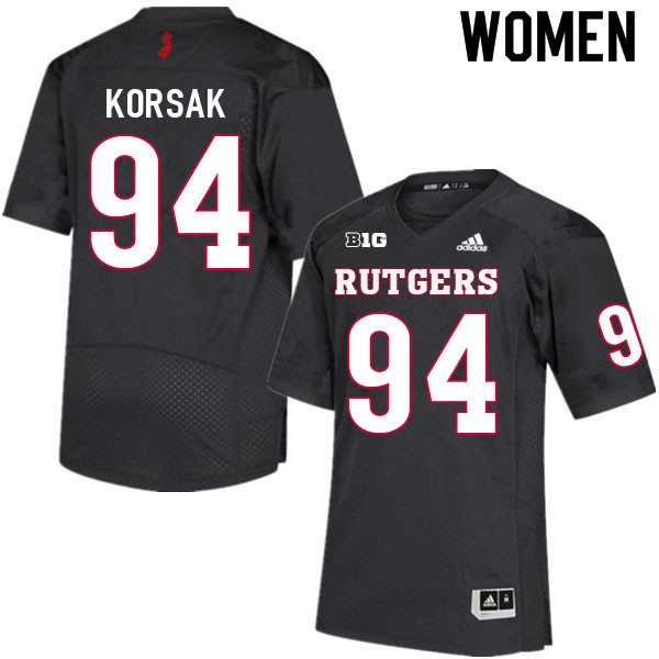 Women #94 Adam Korsak Rutgers Scarlet Knights College Football Jerseys Sale-Black - Click Image to Close